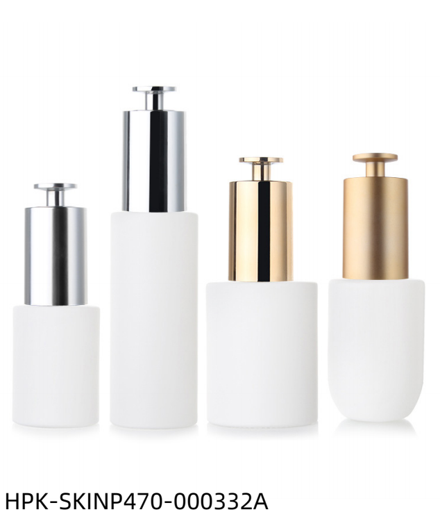 White Glass Bottle with Metalized T-shaped Push-button Pipette Cap